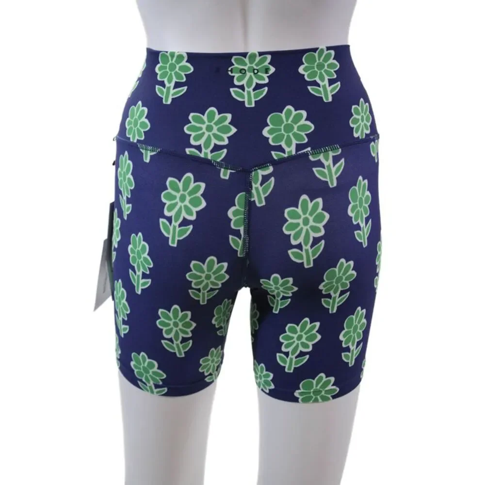 Rhode Womens Stretch Floral Print Mid-Rise Activewear Bike Shorts Blue Size XS